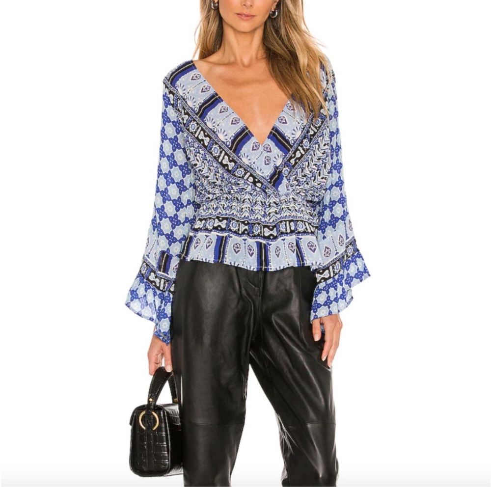 Free People Indigo Rosalie Wrap Top